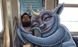 18 איורים יצירתיים של מפלצות לצד אנשים ברכבת